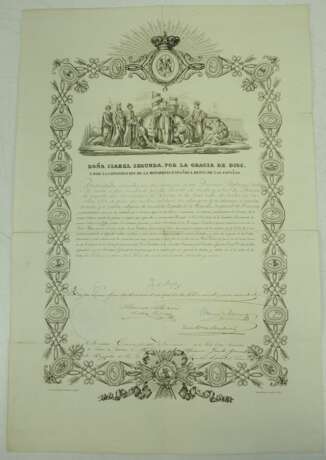 Spanien: Orden Isabella der Katholischen, Urkunde für einen Kommandeur von Nummer an einen französischen Brigade-General der Garde. - фото 1