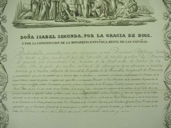 Spanien: Orden Isabella der Katholischen, Urkunde für einen Kommandeur von Nummer an einen französischen Brigade-General der Garde. - фото 2