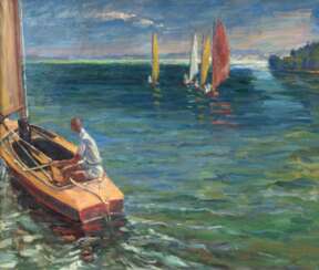 Monogrammist &amp;quot;HK&amp;quot; &amp;quot;Segelregatta&amp;quot;, Öl/ Lw. monogr. u.r. und dat. ´57, 57x67,5 cm, Rahmen