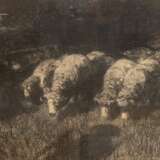 Zügel, Heinrich von (1850 Murrhardt-1941 München) "Schafe auf der Weide", Kohlezeichnung, sign. u.l., 25x37,5 cm, im Passepartout hinter Glas und Rahmen (Zügel war ein deutscher Maler. Bekannt sind seine zum Te… - Foto 1
