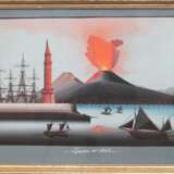 Neapolitanische Schule 19. Jh. "Blick auf den Hafen von Neapel mit dem Ausbruch des Vesuvs", Gouache, 46x65 cm, hinter Glas und Rahmen - фото 1