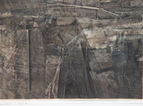 Vennekamp, Johannes (1935 Istanbul) "Landschaft in Asphalt", Öl/ Papier, sign. u.l., auf Blatt betitelt, sign. und dat. ´62, 33x42,5 cm, hinter Glas und Rahmen - photo 1