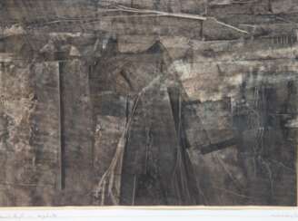 Vennekamp, Johannes (1935 Istanbul) &quot;Landschaft in Asphalt&quot;, Öl/ Papier, sign. u.l., auf Blatt betitelt, sign. und dat. ´62, 33x42,5 cm, hinter Glas und Rahmen