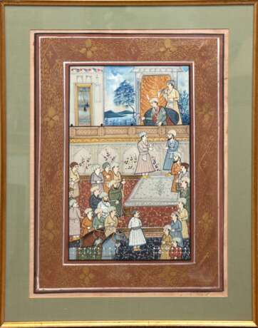 "Figürliche, orientalische Szene", Seidenmalerei, 47,5x34,5 cm, hinter Glas und Rahmen - фото 1
