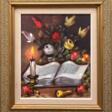 Maler (Schweden 20. Jh.) &amp;quot;Stilleben mit Blumen, Kerze und Buch auf dem Tisch&amp;quot;, Öl/ Lw., undeutl. sign. u.r., 45x38 cm, Rahmen - Now at the auction