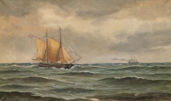 Rosenfalk, C. "Segler im offenen Meer", Öl/ Lw., sign. u.l., 29,5x43 cm, Rahmen - фото 1