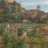 Mercker, Max (1861 Weimar-1928 ebenda) "Harzlandschaft mit Stockrosen", Öl/ Lw., sign. u.r. und dat. 1911, 73,5x47,5 cm, Rahmen (studierte an der Kunstschule Weimar und war Schüler von Theodor Hagen, Alexander … - photo 1