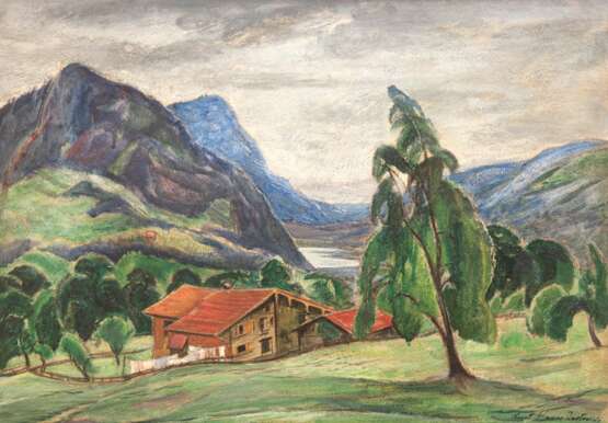 Haase-Jastrow, Kurt (1885 Jastrow-1958 Berlin) "Gehöft in den Bergen", Öl/ Platte, sign. u.r., 49x68,5 cm, Rahmen (Er studierte an den Akademien Berlin u. Dresden. Seit 1913 stellte er in der Großen Berliner K… - photo 1