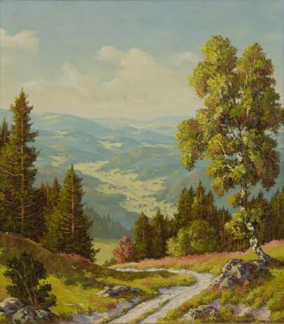 Schickedanz, Fritz (1915 Frankfurt-1972 Karlsruhe) "Weg ins Simonswälder Tal", Öl/ Lw., sign. u.r., rückseitig auf Lw. bez., 61x50 cm, Rahmen - photo 1