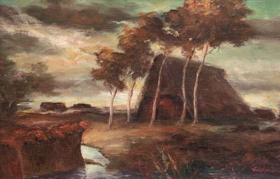 Varlemann, Paul (1918-?) "Sturm über Worpsweder Moor", Öl/ Lw., sign. u.r., 20,5x30 cm, Rahmen - Foto 1