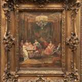Maler um 1900 "Gesellige Runde im Salon", Öl/ Holz, unsign., 32x24,5 cm, Rahmen - Foto 1