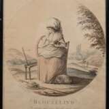 Bretherton, J. "Blouzelind-Die Spinnerin", Farblitho., 31x30,5 cm, hinter Glas und Rahmen - Foto 1