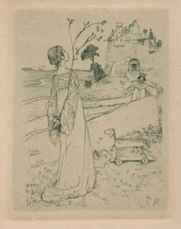 Vogeler, Heinrich (1872 Bremen-1942 Karaganda, Kasachstan) "Die Hirtin", Radierung, in der Platte monogr., 13x10 cm, im Passepartout - photo 1