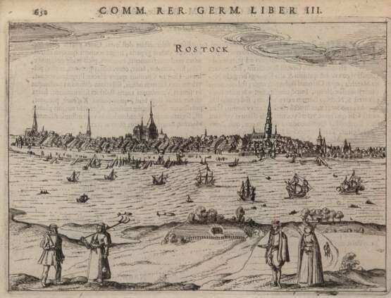 "Comm. Rer. Germ. Liber III.-Rostock", Kupferstich, 15,5x19,5 cm, im Passepartout hinter Glas und Rahmen - photo 2