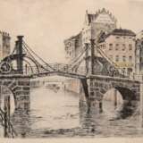 Buchholz, U. "Brücke in Berlin", Radierung handkoloriert, mit Bleistift sign. u.r., 20x24,5 cm, hinter Glas und Rahmen - photo 1