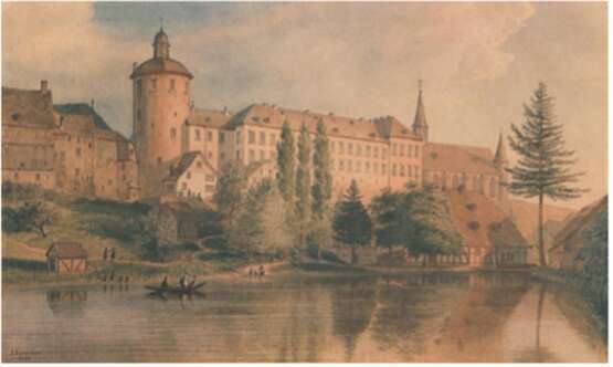 Kunstdruck "Schloss Siegen" sign. u. dat. J. Schweiner 1885, 24x38 cm - Foto 1