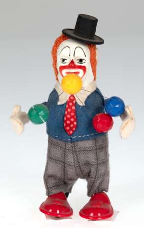 Schuco-Spielzeug "Clown mit 4 Bällen jonglierend", US-Zone Germany, mechanisch, Schlüssel fehlt, Funktion nicht geprüft, H. 12 cm - Foto 1
