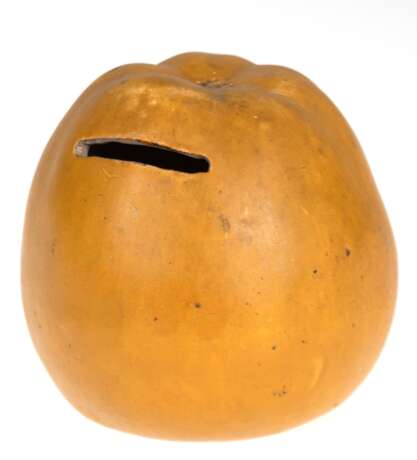 Sparbüchse in Form eines Apfels, Keramik, Gebrauchspuren, H. 8 cm - Foto 1
