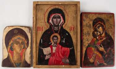 3 diverse Ikonen, 20. Jh., mit Heiligendarstellungen, Öl/Holz, 19x14 cm, 27x18 cm und 32x23,5 cm