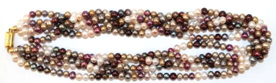 5-reihige SW-Perlenkette, multicolor, Durchmesser der Perlen ca. 5-6 mm, Magnetverschluss 925er Silber, vergoldet und poliert, Länge ca. 43 cm - фото 1