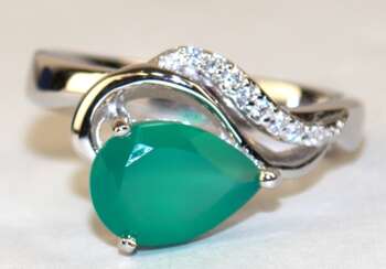 Ring, 925er Silber, smaragdfarbener Achat und Zirkonia, RG 54, Innendurchmesser 17,2 mm