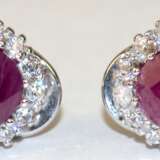 Ohrringe, 925er Silber, rhodiniert, Rubine ca. 9 x 7,5 mm, Entourage aus weißen Zirkonia - фото 1