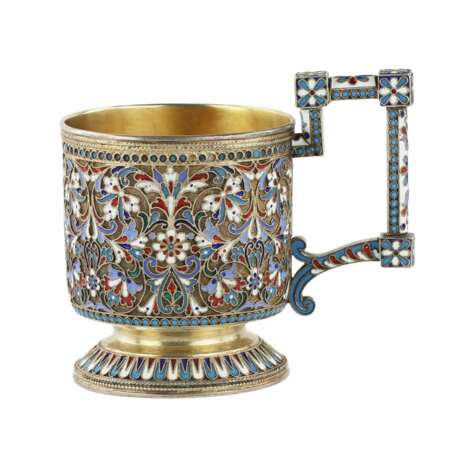 N.V. Alekseev. Silver glass holder in cloisonn&eacute; enamels. Moscow. The turn of the 19th and 20th centuries. Silver 88 Cloisonné enamel Gilding Neo-Russian At the turn of 19th -20th century - photo 1