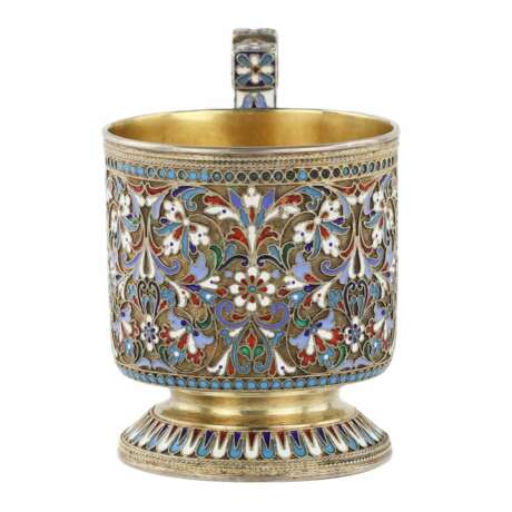 N.V. Alekseev. Porte-verre en argent et &eacute;maux cloisonn&eacute;s. Moscou. Le tournant des XIXe et XXe si&egrave;cles. Silver 88 Cloisonné enamel Gilding Neo-Russian At the turn of 19th -20th century - Foto 2