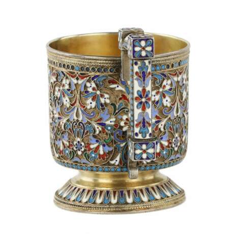 N.V. Alekseev. Silver glass holder in cloisonn&eacute; enamels. Moscow. The turn of the 19th and 20th centuries. Silver 88 Cloisonné enamel Gilding Neo-Russian At the turn of 19th -20th century - photo 4