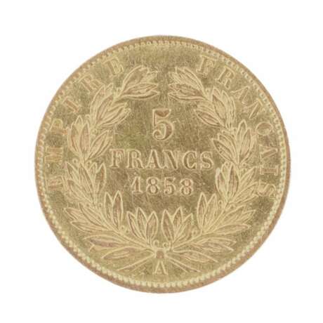 Золотая монета 5 франков. Франция 1858 год. Золото Mid-19th century г. - фото 3