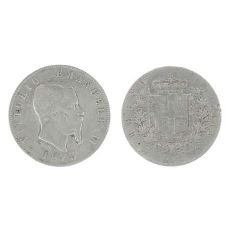 Серебряная монета пять лир. Италия 1873 года. Серебро 19th century г. - фото 1