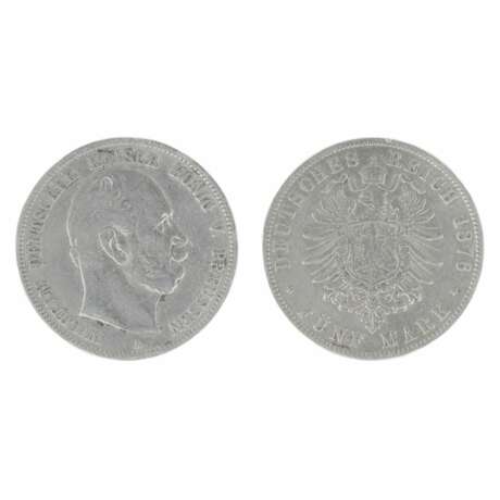 Серебряная монета 5 марок. Германия 1876 год. Серебро 19th century г. - фото 1