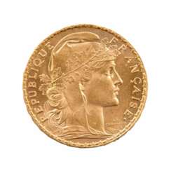 Французская золотая монета 20 франков 1909 г.
