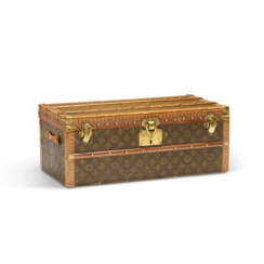 A RARE, MONOGRAM PAPER & WOOD MINI FLOWER TRUNK WITH BRASS HARDWARE