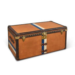 AN ORANGE VUITTONITE CANVAS COURRIER 100 TRUNK WITH BRASS HARDWARE