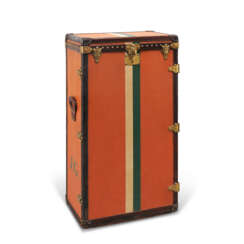 AN ORANGE VUITTONITE CANVAS TRUNK FOR THIRTY PAIRS OF SHOES WITH BRASS HARDWARE