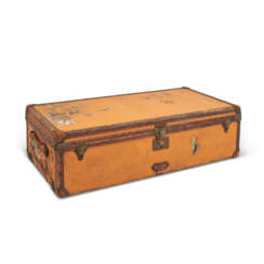 AN ORANGE VUITTONITE CANVAS CABIN 110 TRUNK WITH BRASS HARDWARE