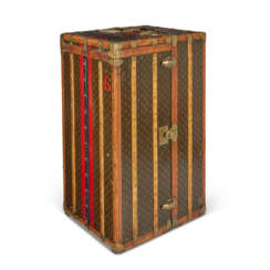 A MONOGRAM CANVAS WARDROBE TRUNK WITH BRASS HARDWARE