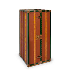 AN ORANGE VUITTONITE CANVAS DOUBLE-DRAWER WARDROBE TRUNK WITH BRASS HARDWARE