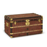 A RED & BEIGE STRIPED CANVAS COURRIER 80 TRUNK WITH BRASS HARDWARE - photo 1