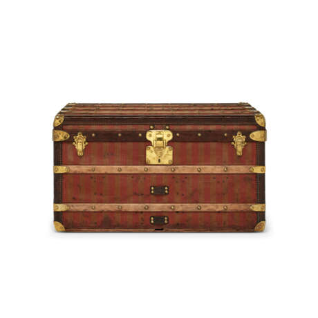 A RED & BEIGE STRIPED CANVAS COURRIER 80 TRUNK WITH BRASS HARDWARE - photo 2