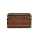 A RED & BEIGE STRIPED CANVAS COURRIER 80 TRUNK WITH BRASS HARDWARE - фото 6