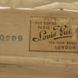 A RED & BEIGE STRIPED CANVAS COURRIER 80 TRUNK WITH BRASS HARDWARE - photo 8