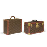 A GROUP OF TWO: A MONOGRAM CANVAS LIBRARY TRUNK & SUITCASE WITH BRASS HARDWARE - photo 1