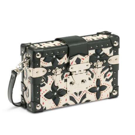 A FALL/WINTER RUNWAY WHITE, BLACK & RED LEATHER PETITE MALLE WITH SILVER HARDWARE - photo 1