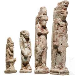 Vier Fayence-Amulette mit Darstellungen von Gottheiten, Spätzeit, Mitte 1. Jtsd. v. Chr.