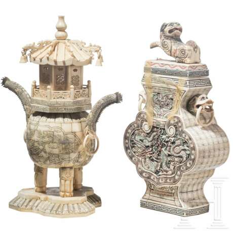 Zwei Vasen mit Aufsätzen aus Bein, China, 20. Jhdt. - Foto 2