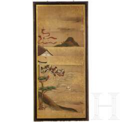 Stellschirm-Panel mit Samurai im Boot, Japan, Edo-Periode (18./19. Jhdt.)