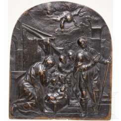 Anbetung der Hirten auf Bronzeplakette, deutsch/flämisch, 16. Jhdt.