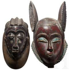 Zwei Masken, Baule/Yaure, Elfenbeinküste, 20. Jhdt.
